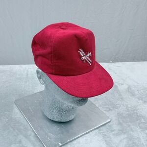Vintage Trucker Hat Red Corduroy Biplane Aviation Snapback Airplane Baseball Cap